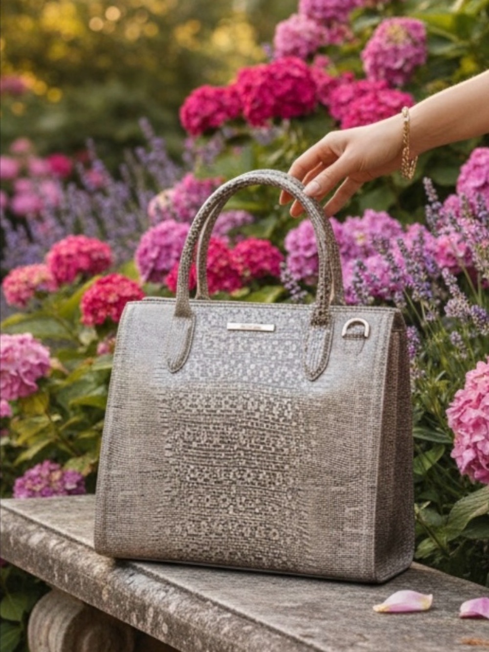 Brahmin Caroline Metallic Lizard-Embossed Satchel NWT
